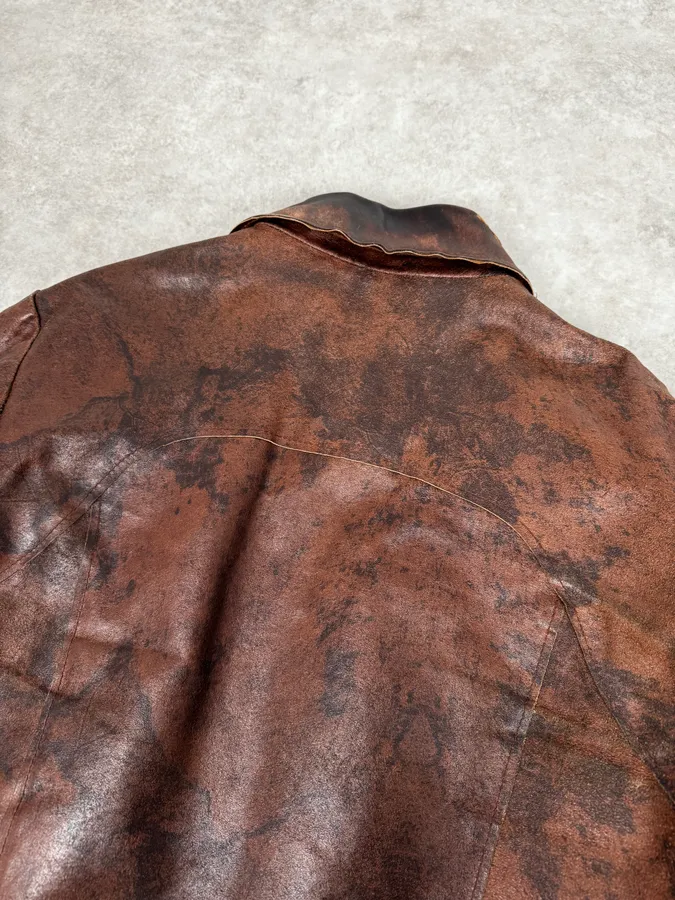 2000s Imperial Brown Leather Cow Effect Pony Hair Jacket - Image 6