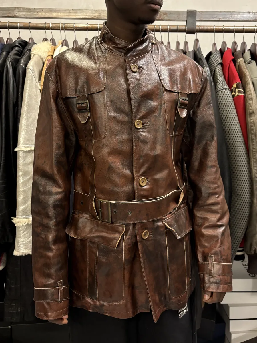 2000s Imperial Obscur Brown Leather Straps Jacket