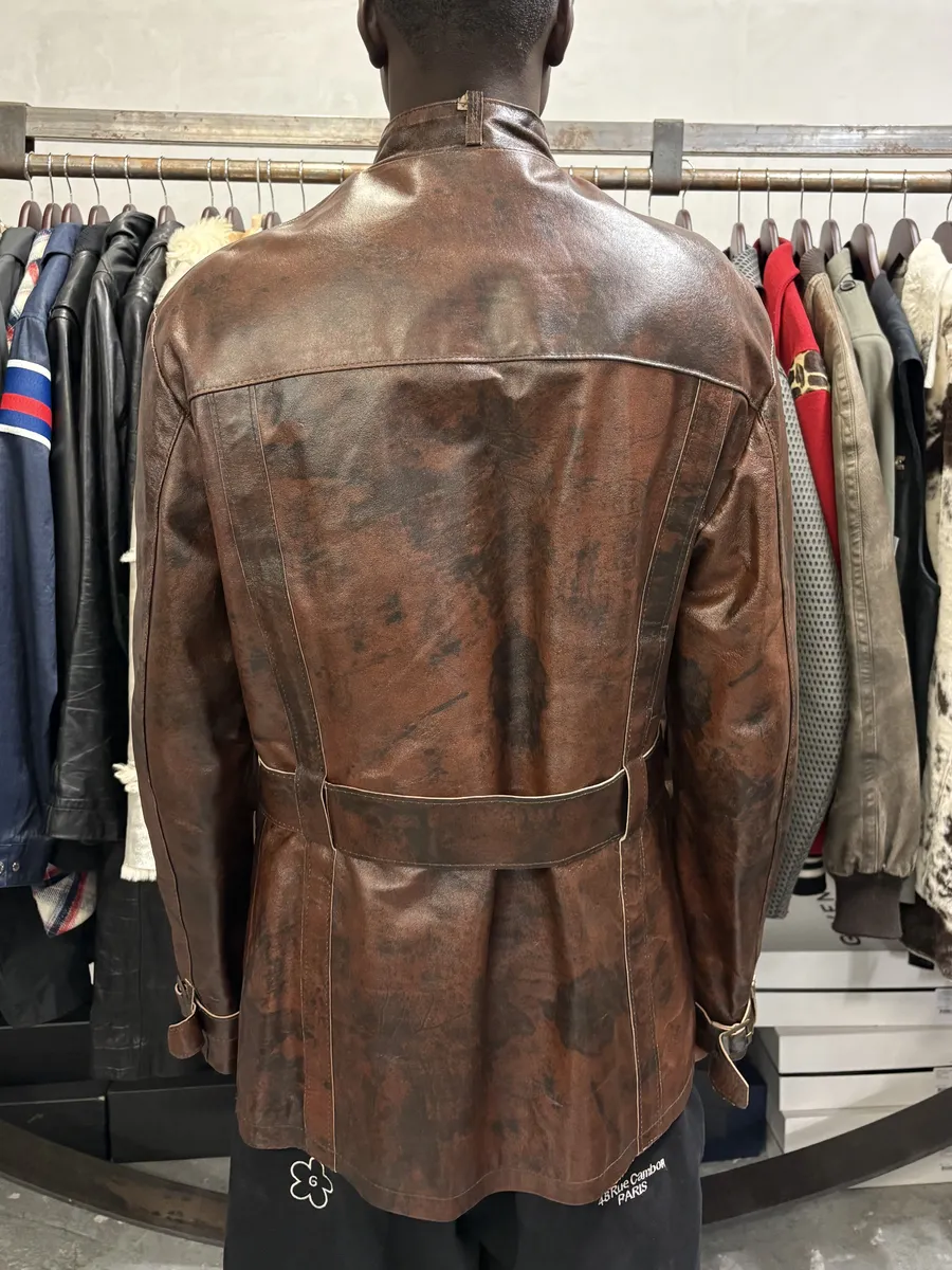 2000s Imperial Obscur Brown Leather Straps Jacket - Image 2