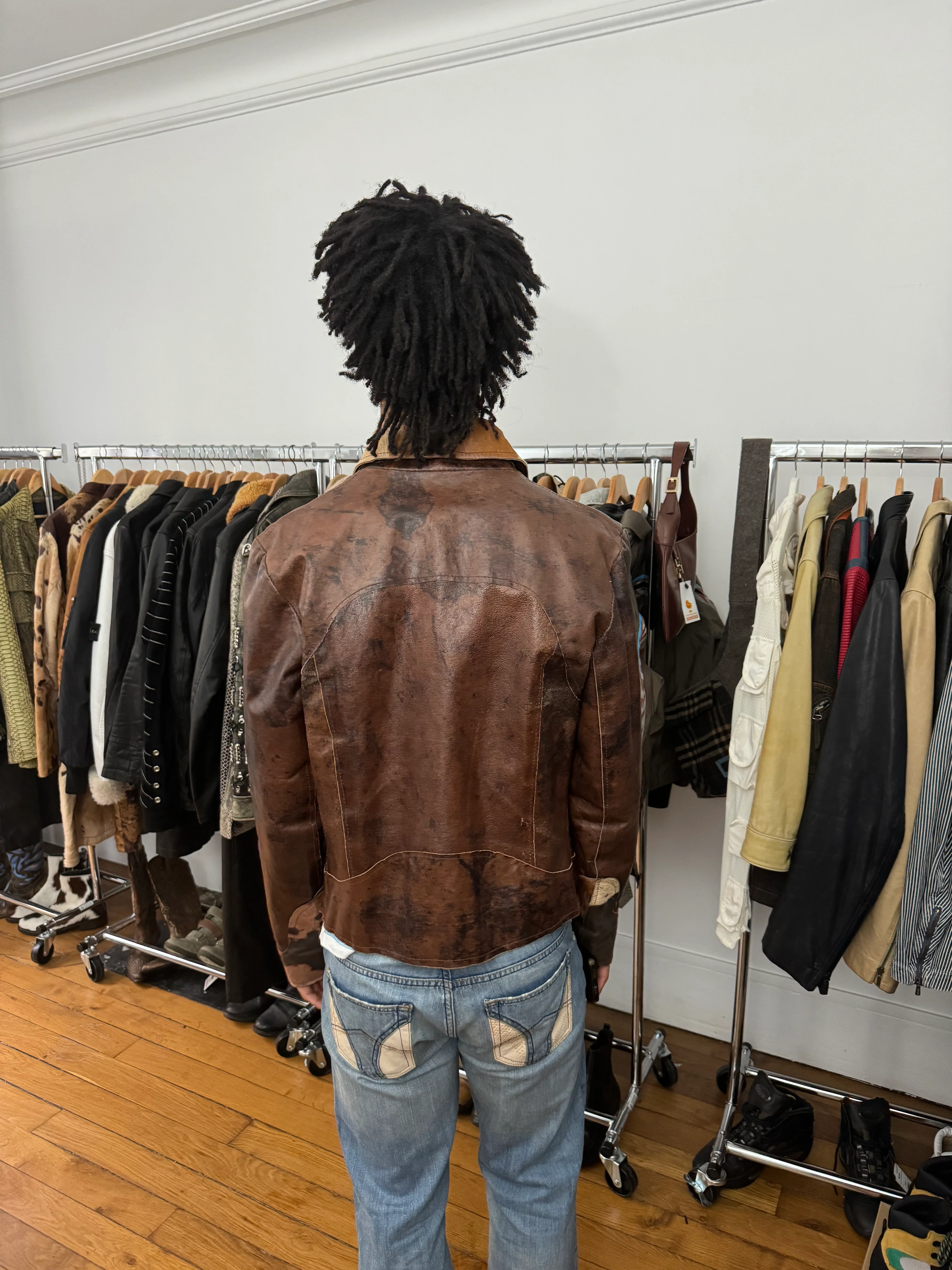 2000s Imperial Premium Brown Fur Leather Cow Jacket - Image 6