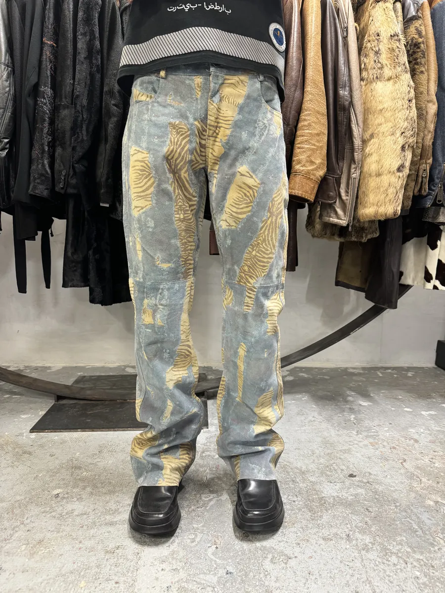2000s Imperial Tiger Blue Leather Savage Zebra Pants - Image 2
