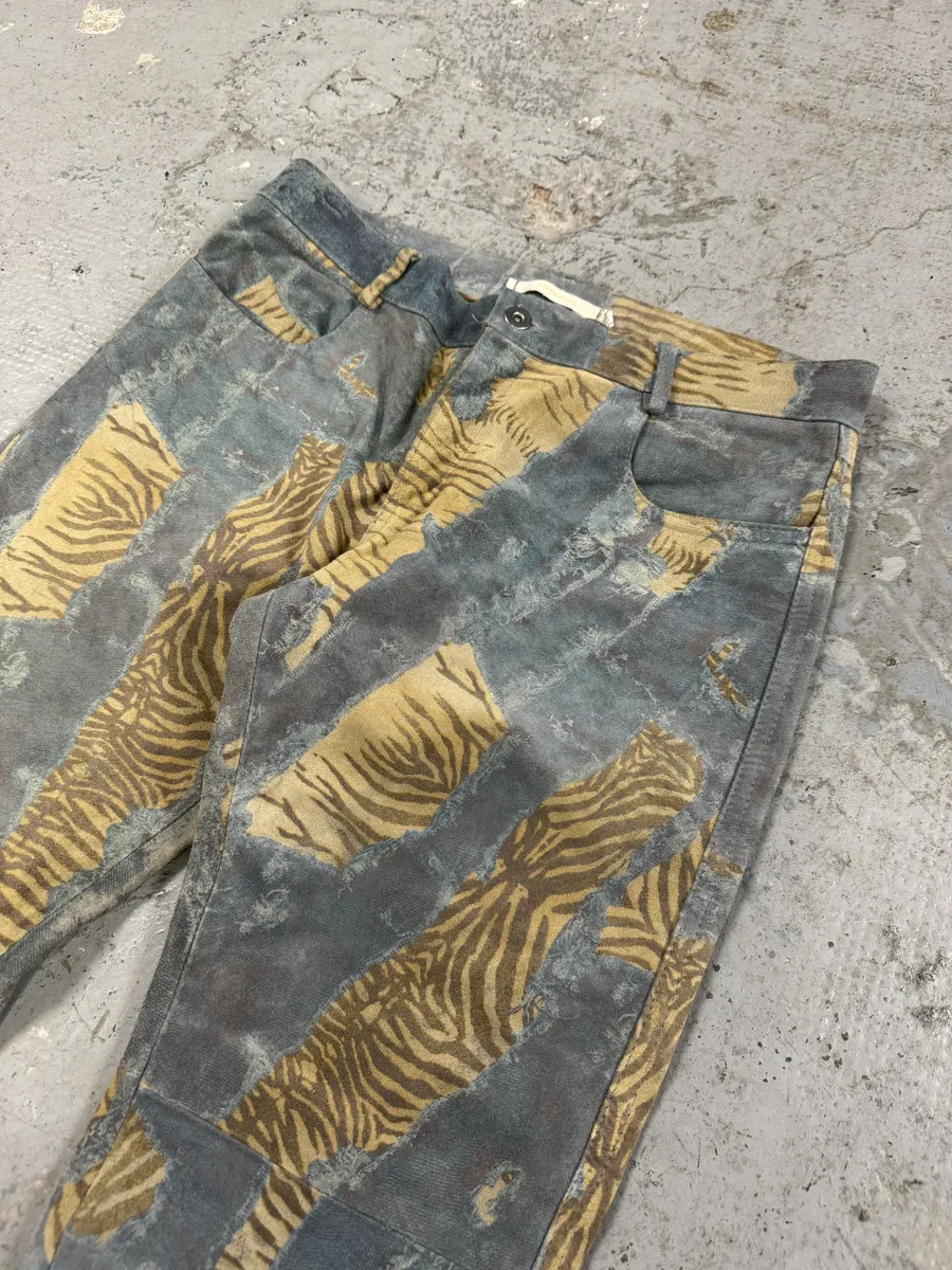 2000s Imperial Tiger Blue Leather Savage Zebra Pants - Image 9