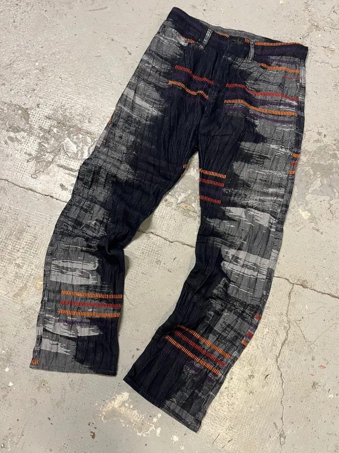 2000s Issey Miyake Navy & Grey Color Stripes Relief Pants - Image 5