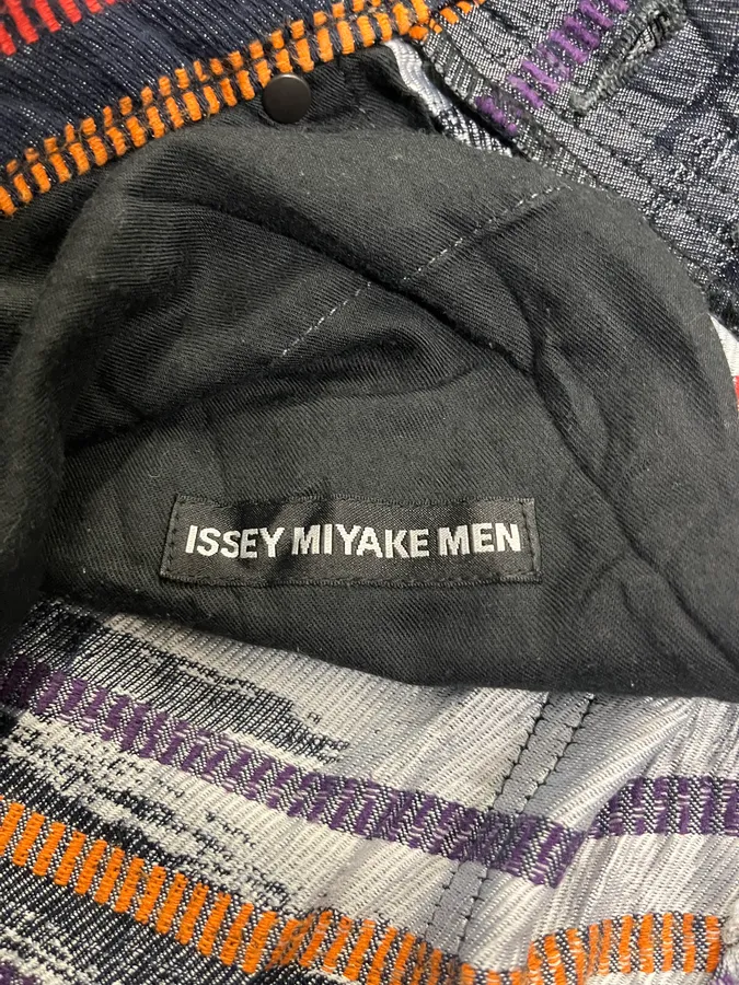 2000s Issey Miyake Navy & Grey Color Stripes Relief Pants - Image 8