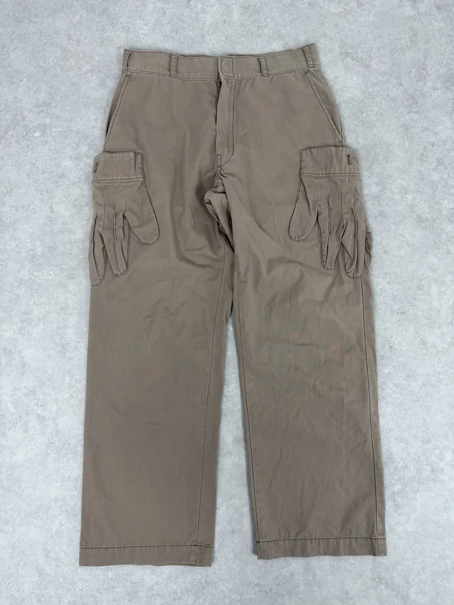 2000s Issey Miyake Ne-Net Gloves Pockets Beige Cargo Pants