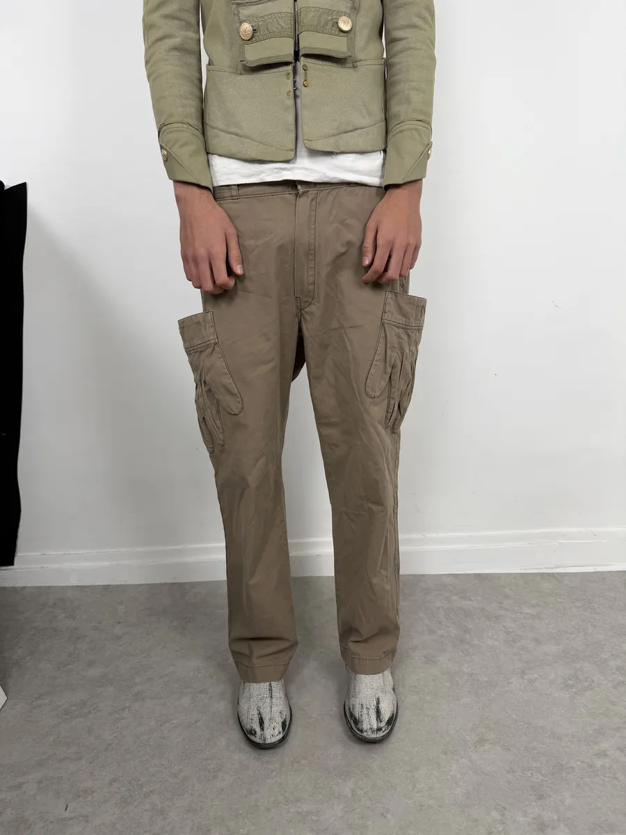 2000s Issey Miyake Ne-Net Gloves Pockets Beige Cargo Pants - Image 11