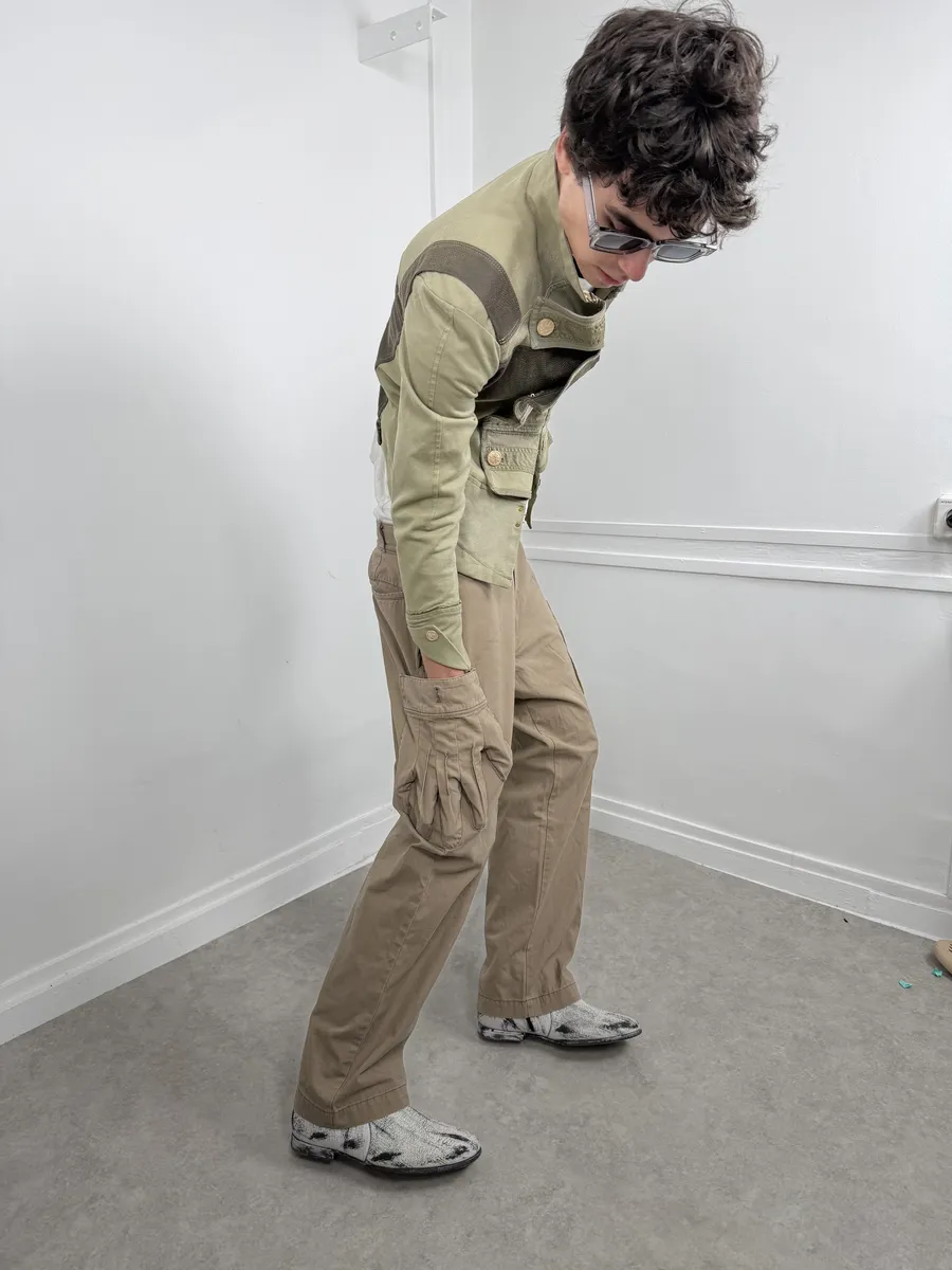 2000s Issey Miyake Ne-Net Gloves Pockets Beige Cargo Pants - Image 2