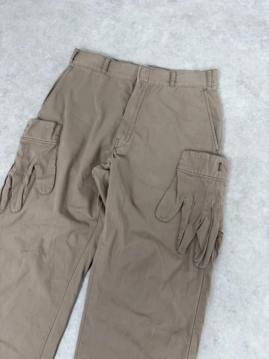 2000s Issey Miyake Ne-Net Gloves Pockets Beige Cargo Pants - Image 7