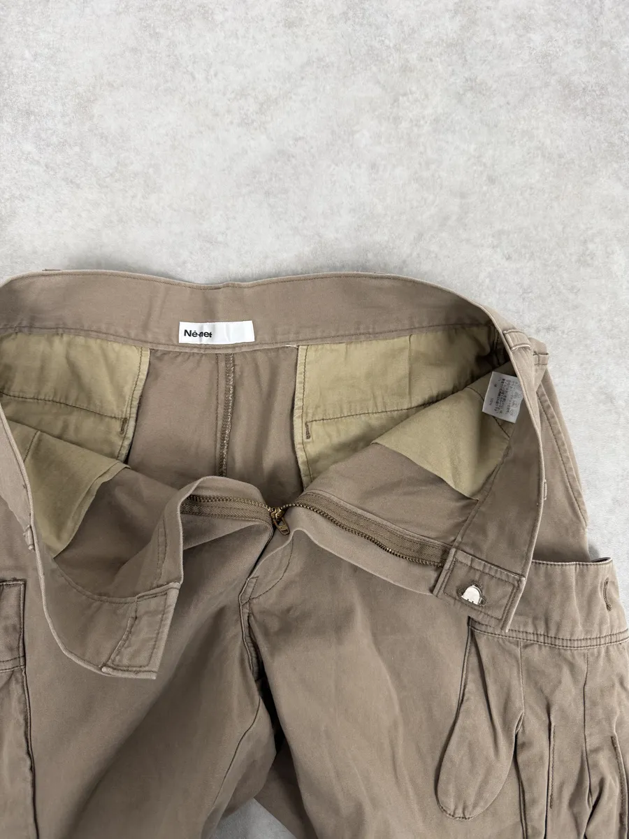 2000s Issey Miyake Ne-Net Gloves Pockets Beige Cargo Pants - Image 9