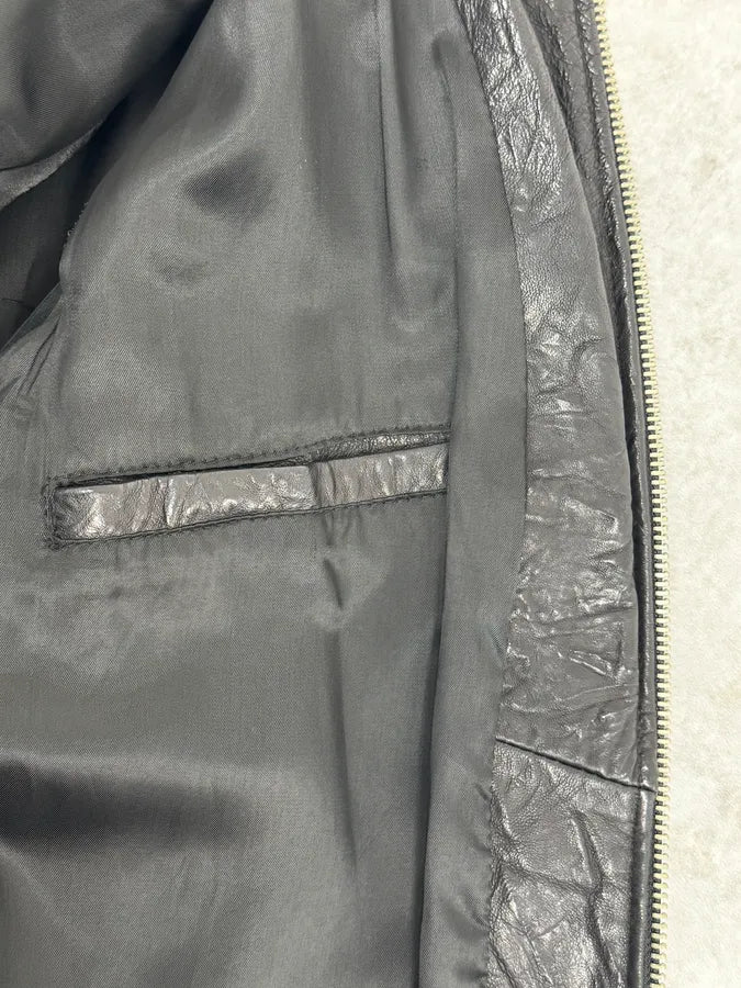 2000s Italian Black Eroded Leather Avant-Garde Jacket - Image 10