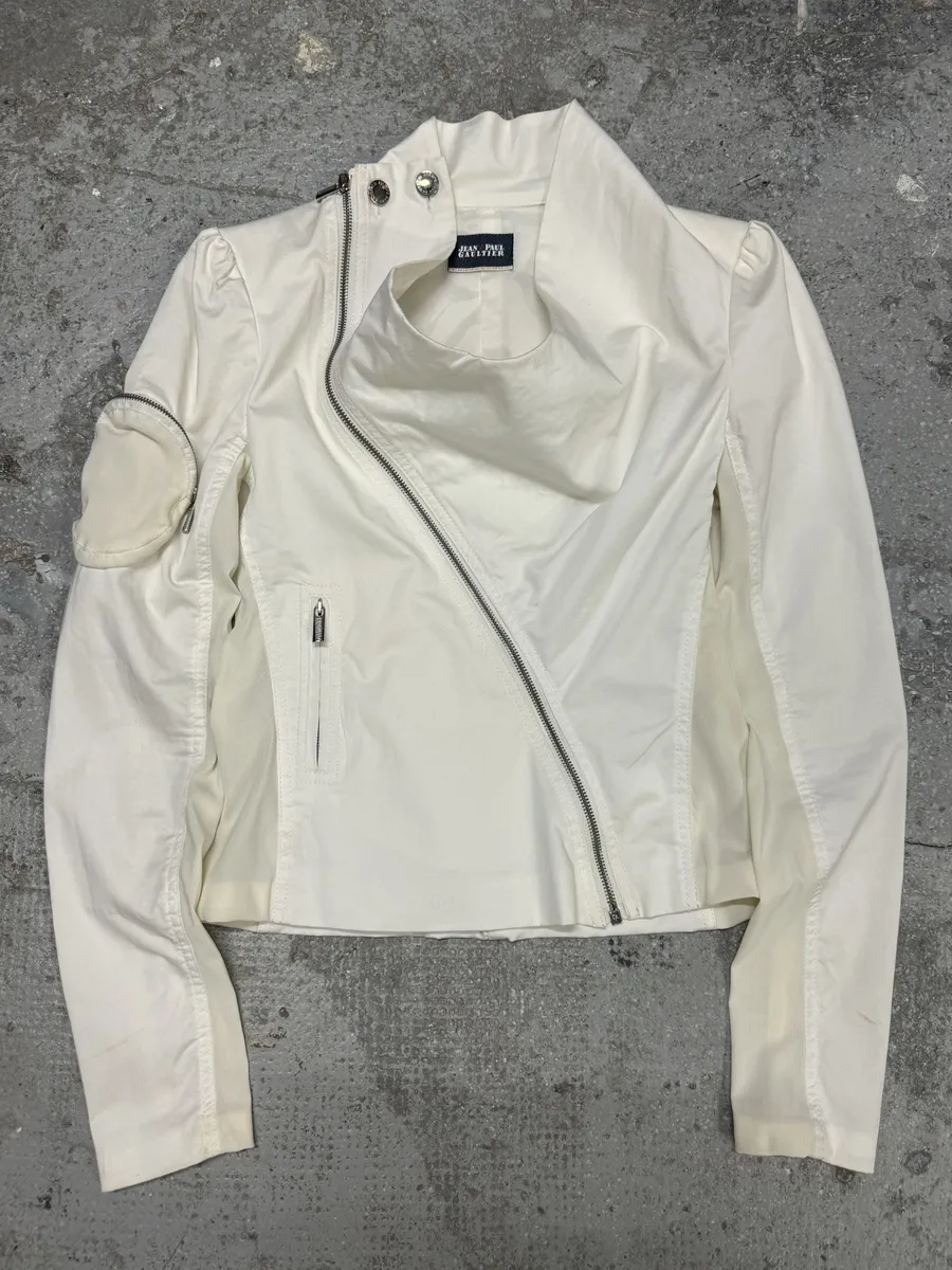 2000s Jean Paul Gaultier Asymmetrical Zip White Avant-Garde Jacket - Image 14