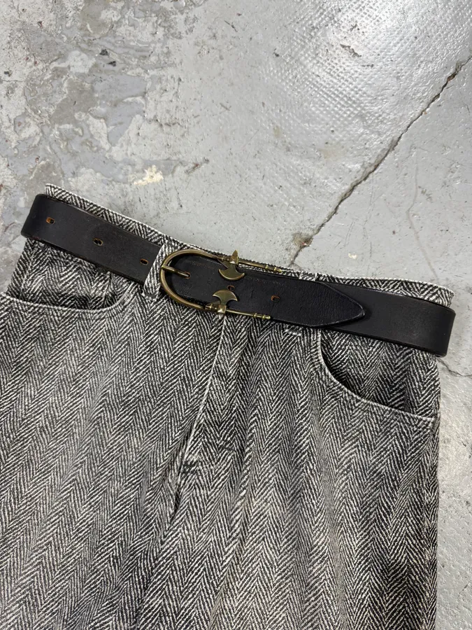 2000s Jean Paul Gaultier Axes Metal Buckle Black Leather Belt - Image 2