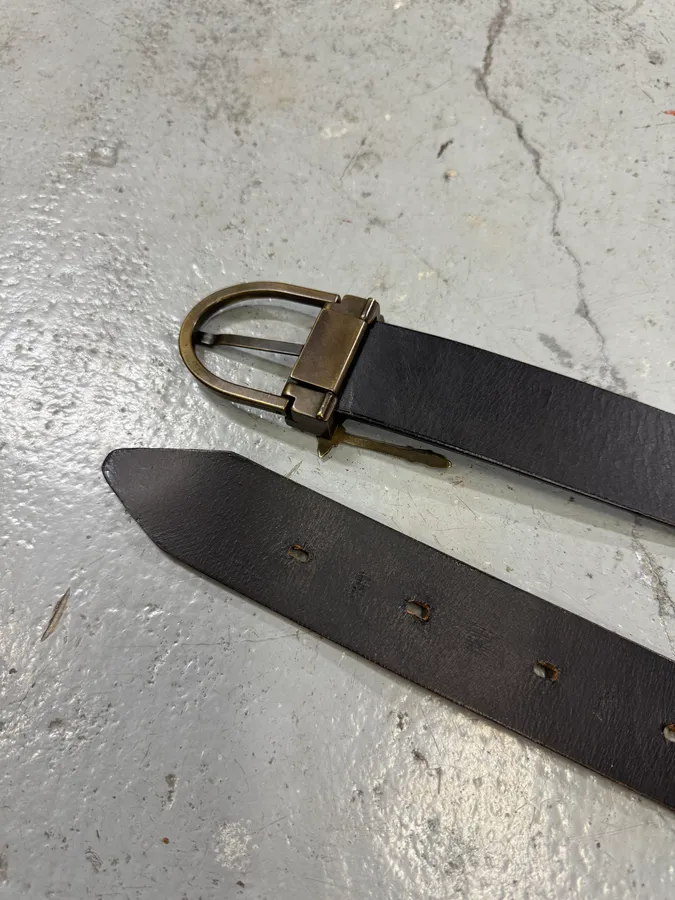 2000s Jean Paul Gaultier Axes Metal Buckle Black Leather Belt - Image 5