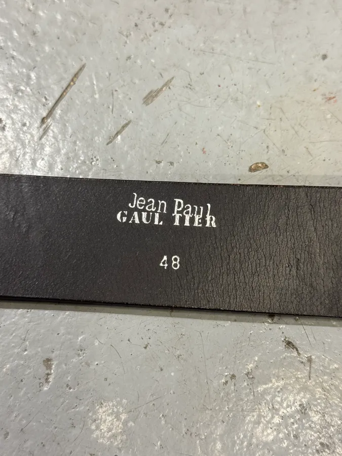 2000s Jean Paul Gaultier Axes Metal Buckle Black Leather Belt - Image 9