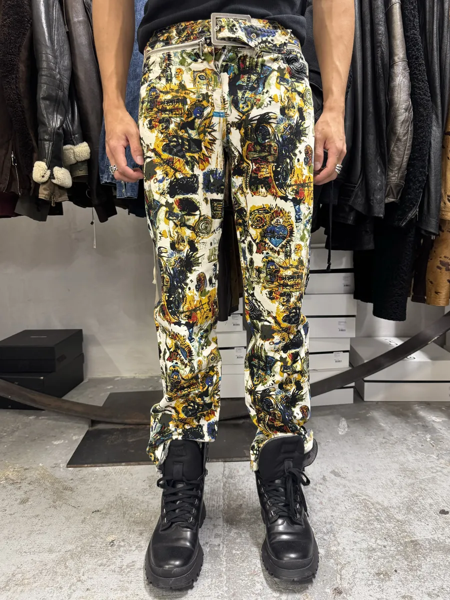2000s Jean Paul Gaultier Basquiat Belted Abstract Human Body Pants