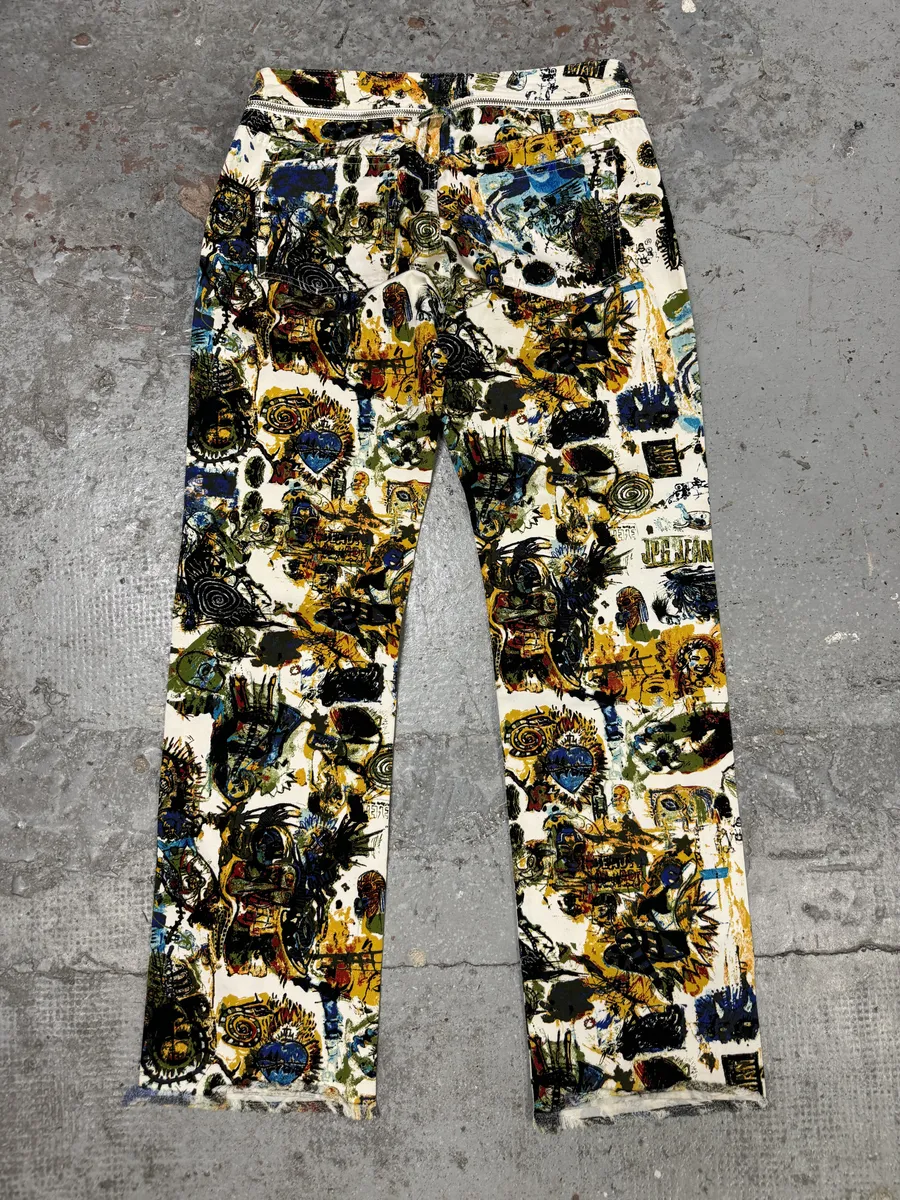 2000s Jean Paul Gaultier Basquiat Belted Abstract Human Body Pants - Image 5