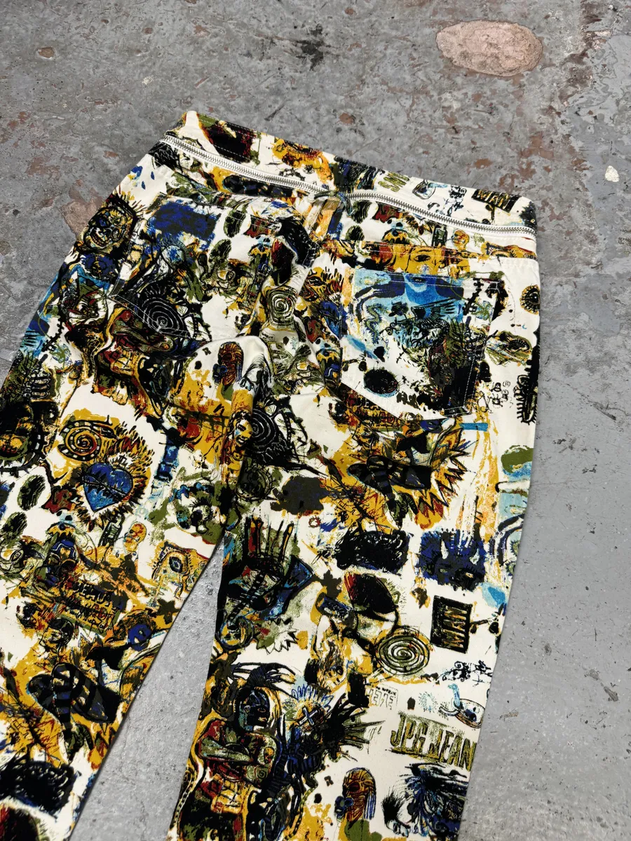 2000s Jean Paul Gaultier Basquiat Belted Abstract Human Body Pants - Image 6
