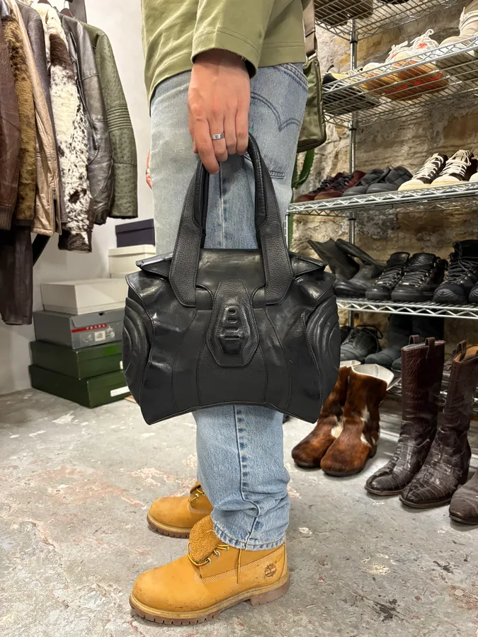 2000s Jean Paul Gaultier Black Ballistic Leather Bag - Image 2