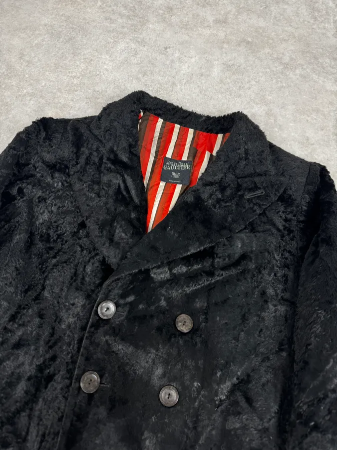 2000s Jean Paul Gaultier Black Fur Velvet Blazer Jacket - Image 5