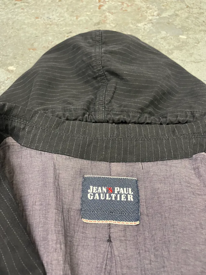 2000s Jean Paul Gaultier Black Hooded Striped Blazer Jacket - Image 9