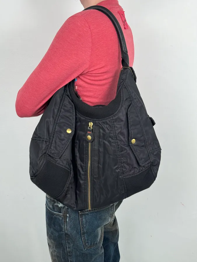 2000s Jean Paul Gaultier Black Nylon Multi-Pocket Hobo Bag - Image 2