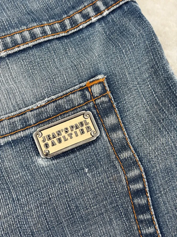 2000s Jean Paul Gaultier Blue Faded Rebel Denim Jeans - Image 9