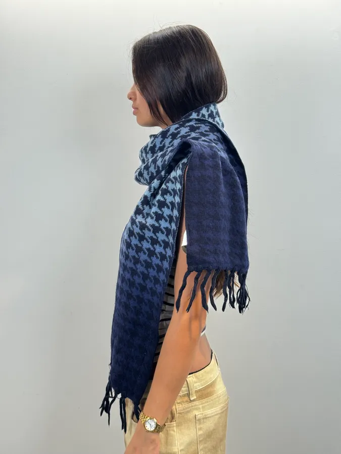 2000s Jean Paul Gaultier Blue Gradient Checkered Rock Scarf - Image 2