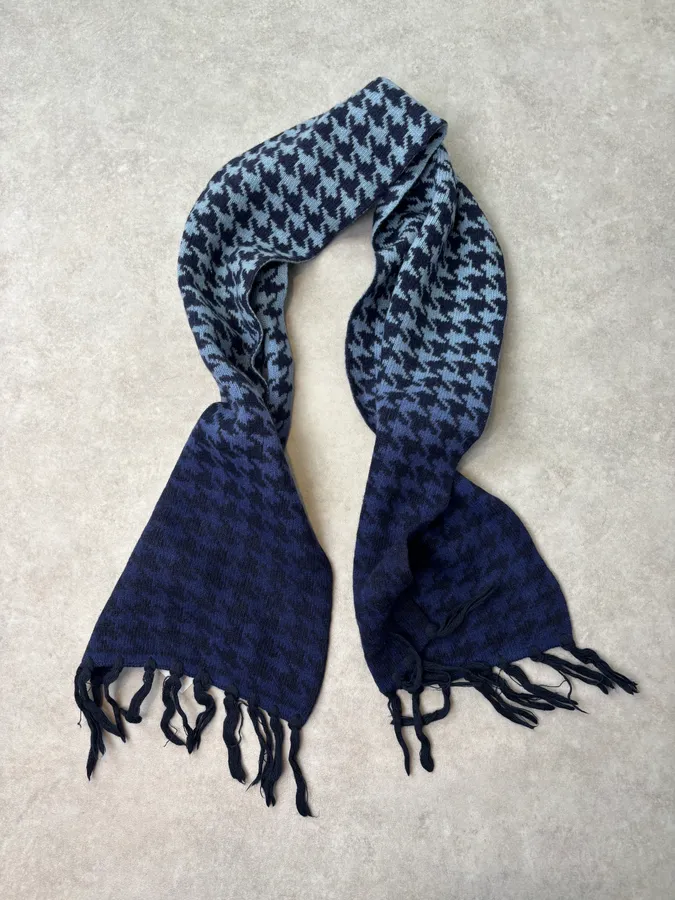 2000s Jean Paul Gaultier Blue Gradient Checkered Rock Scarf - Image 4