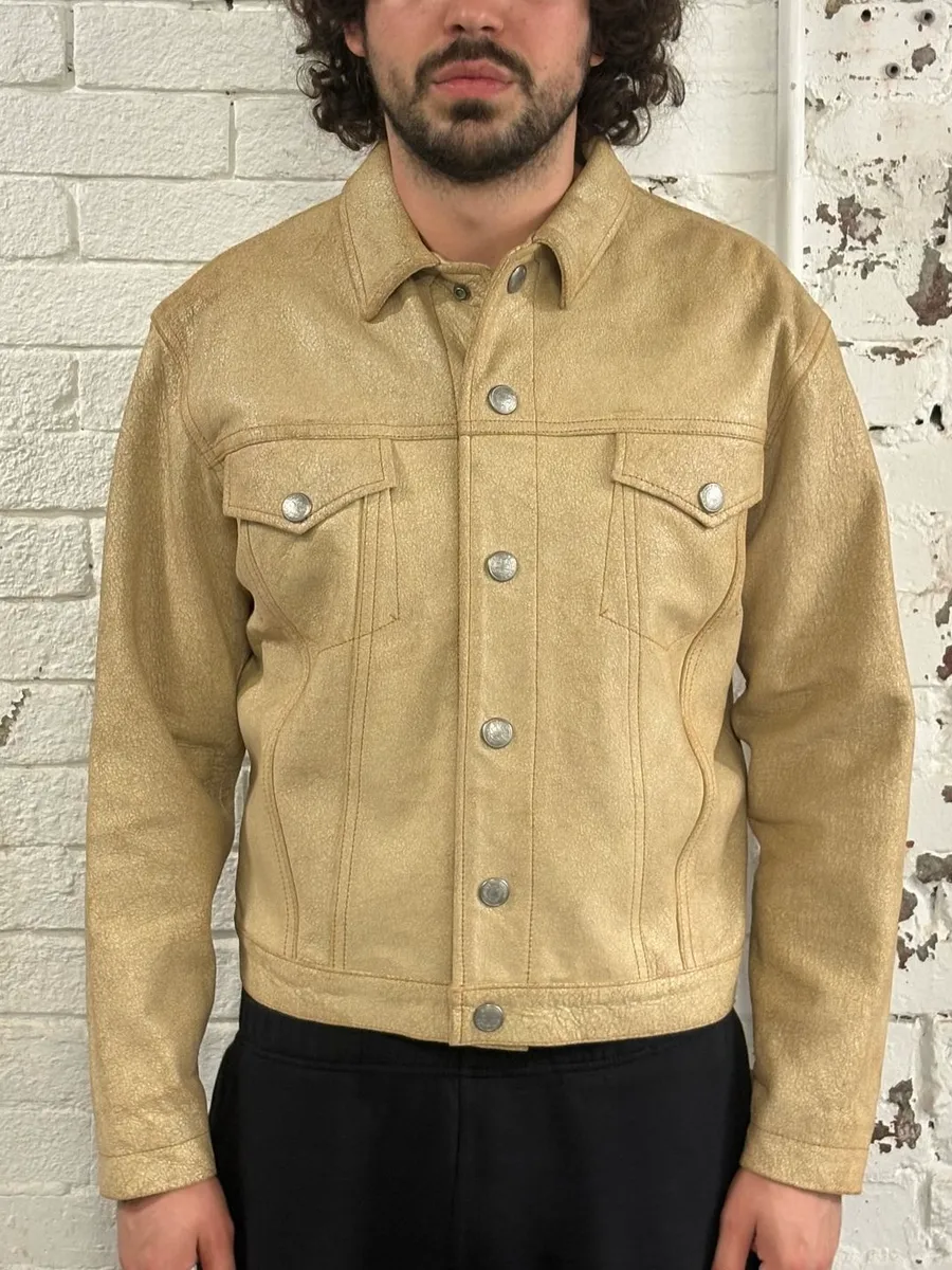 2000s Jean Paul Gaultier Cracked Beige Cropped Leather Jacket - Image 2