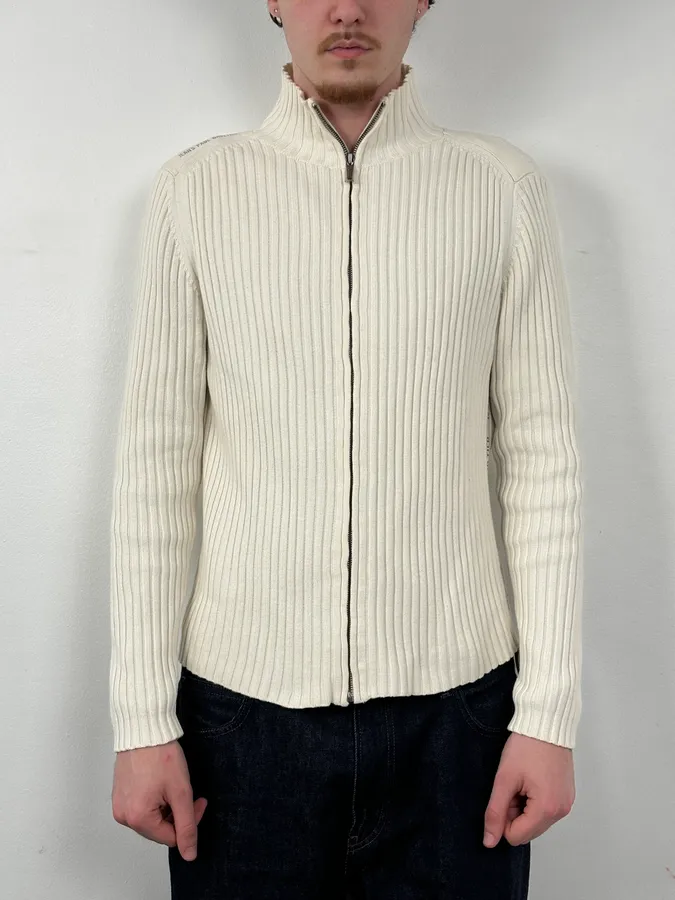 2000s Jean Paul Gaultier Cream Cotton Ribbed Zip-up Sweater