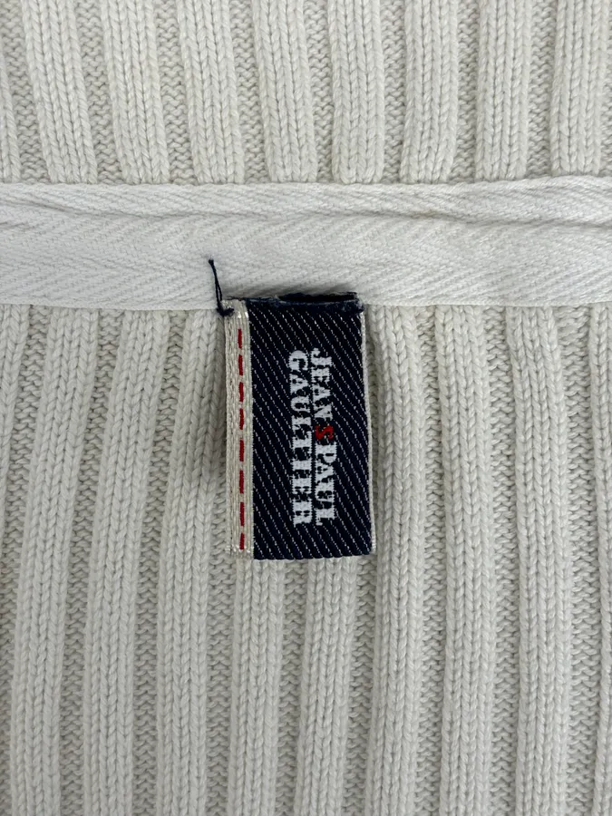 2000s Jean Paul Gaultier Cream Cotton Ribbed Zip-up Sweater - Image 10
