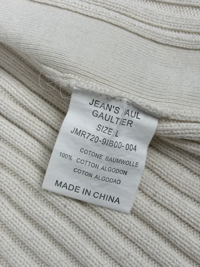 2000s Jean Paul Gaultier Cream Cotton Ribbed Zip-up Sweater - Image 11
