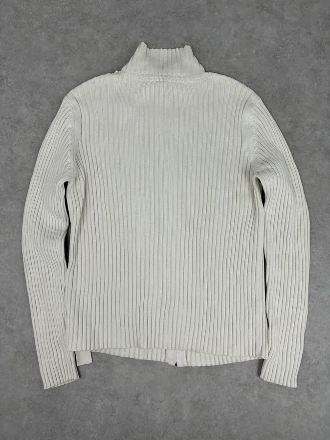 2000s Jean Paul Gaultier Cream Cotton Ribbed Zip-up Sweater - Image 4