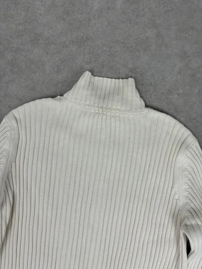 2000s Jean Paul Gaultier Cream Cotton Ribbed Zip-up Sweater - Image 6
