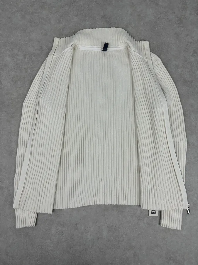 2000s Jean Paul Gaultier Cream Cotton Ribbed Zip-up Sweater - Image 7