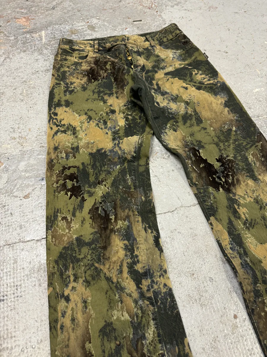 2000s Jean Paul Gaultier Earth Eroded Green Velvet Pants - Image 11