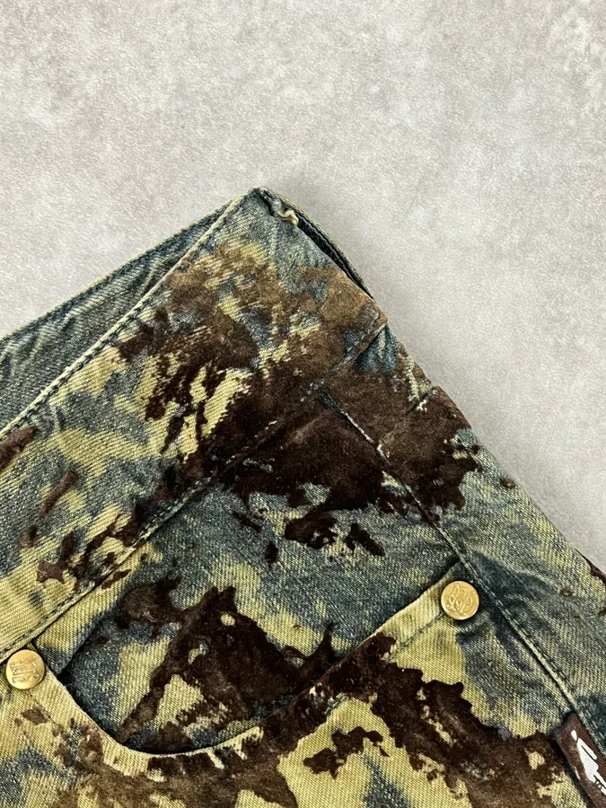 2000s Jean Paul Gaultier Earth Eroded Green Velvet Pants - Image 11