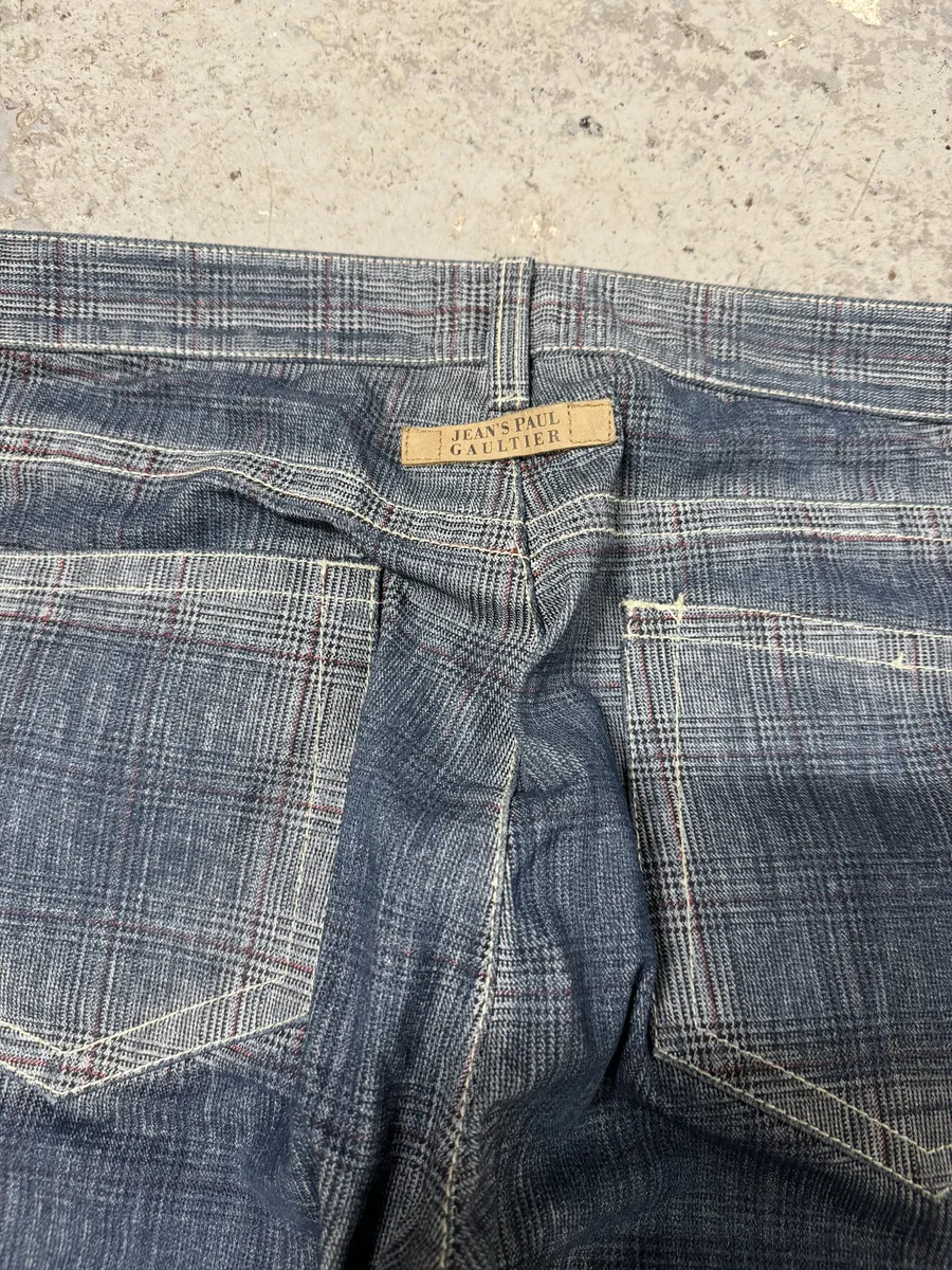 2000s Jean Paul Gaultier Faded Blue Tartan Blurred Pants - Image 9