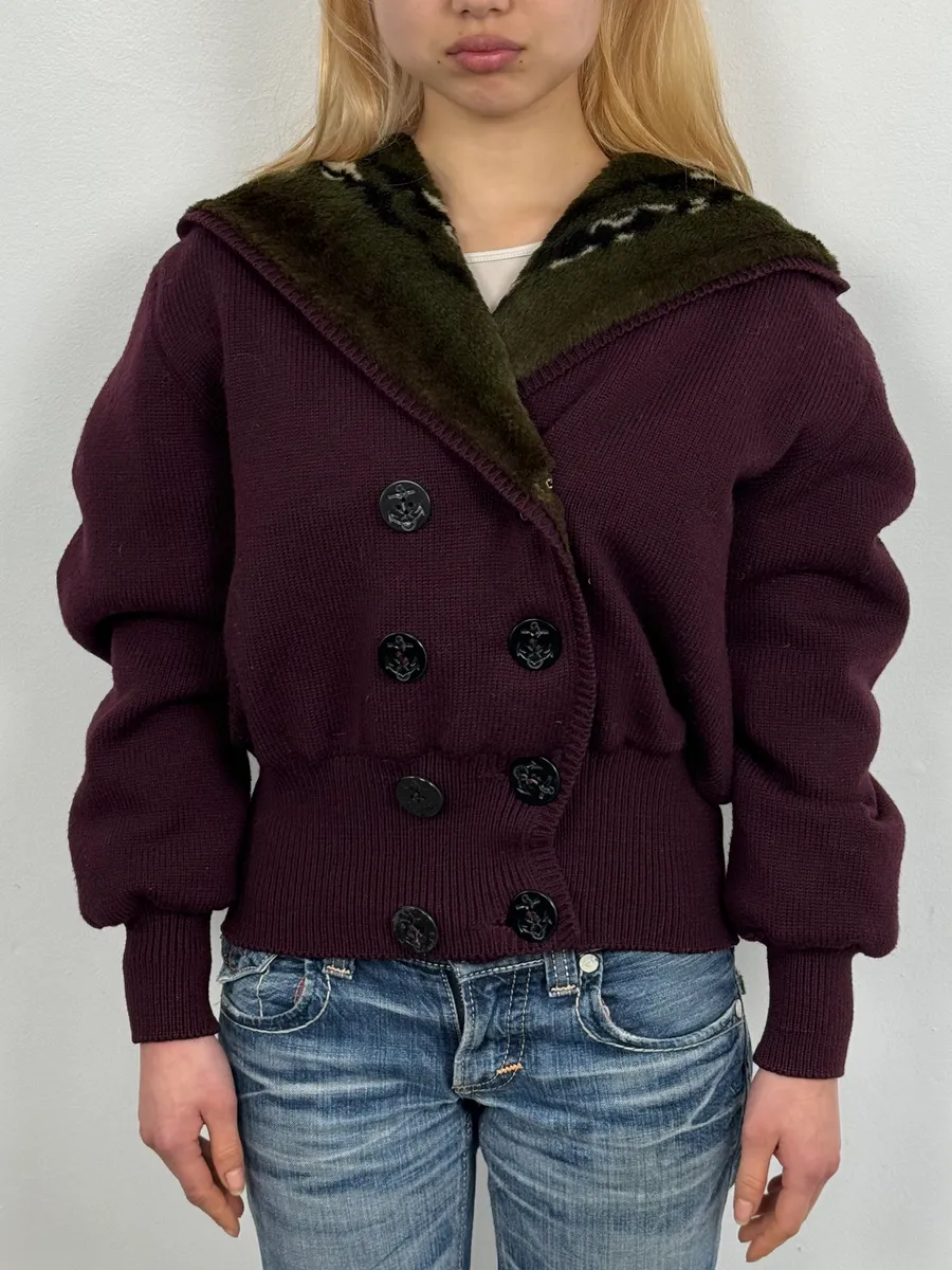 2000s Jean Paul Gaultier Faux Fur Khaki & Bordeaux Hooded Reversible Bomber Jacket - Image 4