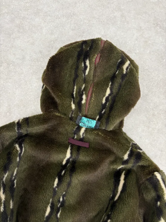 2000s Jean Paul Gaultier Faux Fur Khaki & Bordeaux Hooded Reversible Bomber Jacket - Image 9