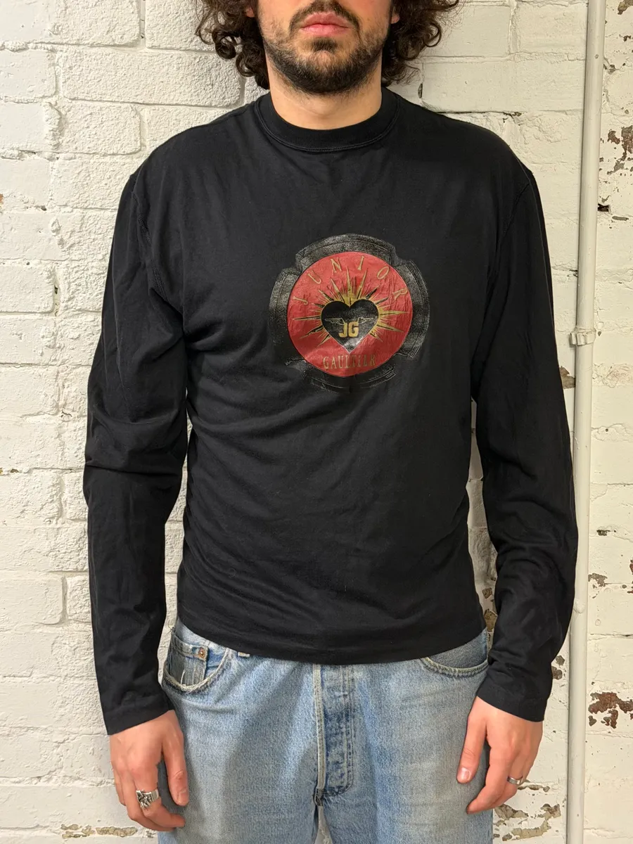 2000s Jean Paul Gaultier Junior Heart Black Longsleeves - Image 2