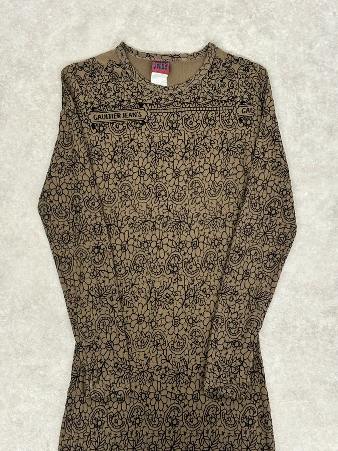 2000s Jean Paul Gaultier Khaki Tattoo Floral Maxi Dress - Image 5