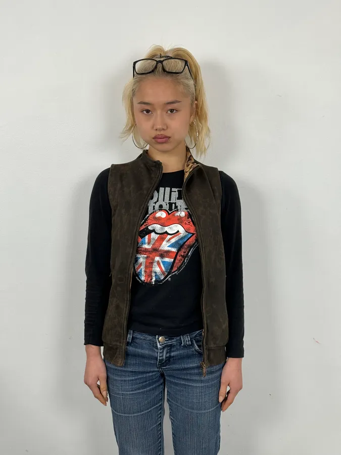 2000s Jean Paul Gaultier Leopard Cross Sleeveless Zip-up Sweater - Image 2
