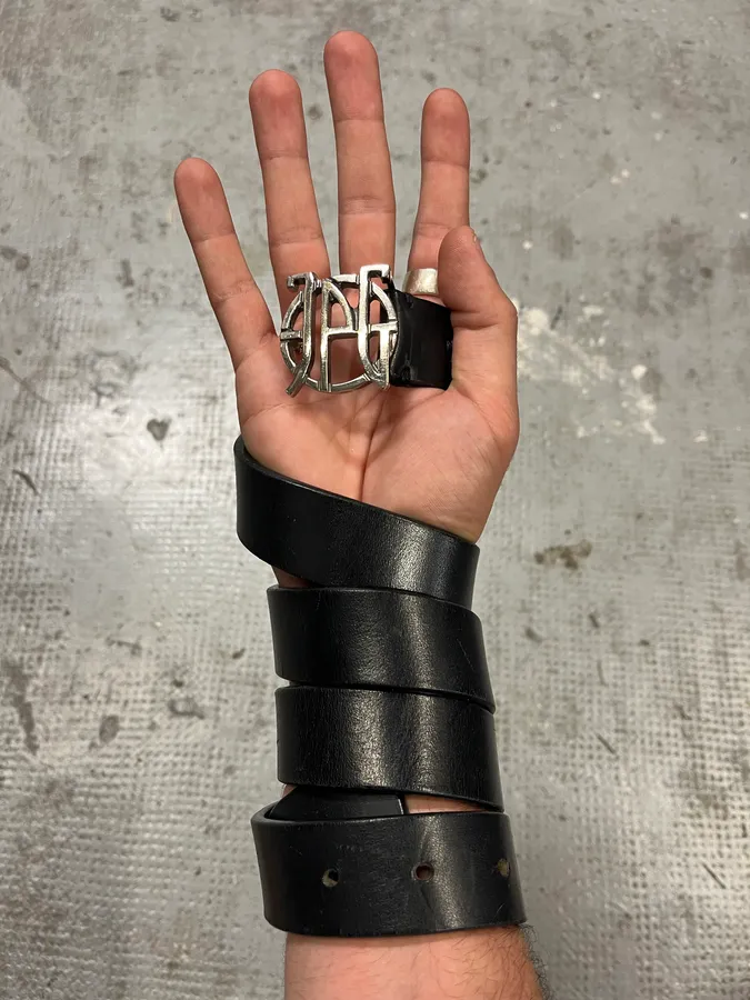 2000s Jean Paul Gaultier Logo Buckle Black Leather Belt
