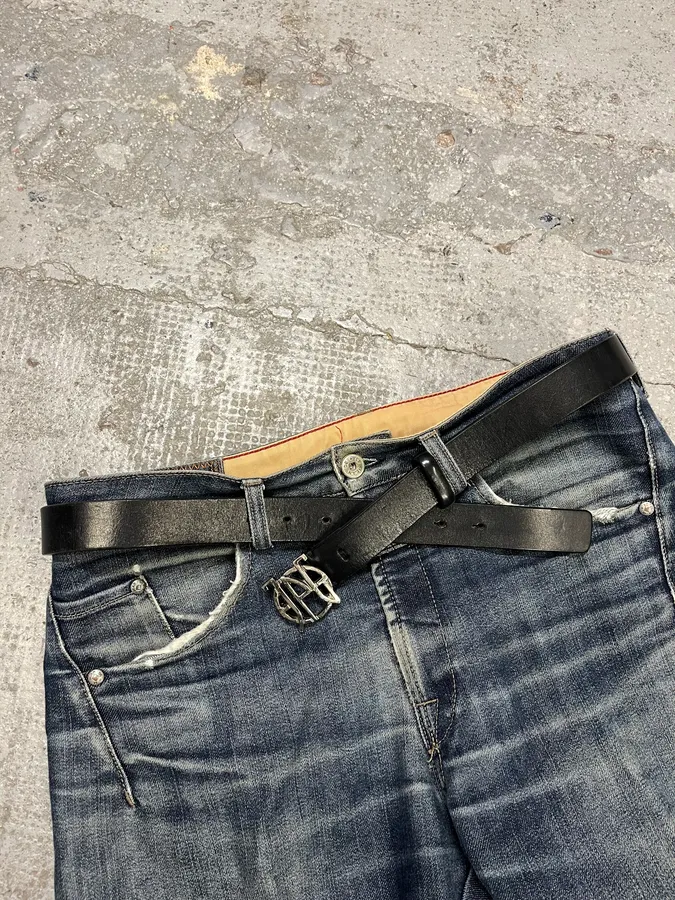 2000s Jean Paul Gaultier Logo Buckle Black Leather Belt - Image 2