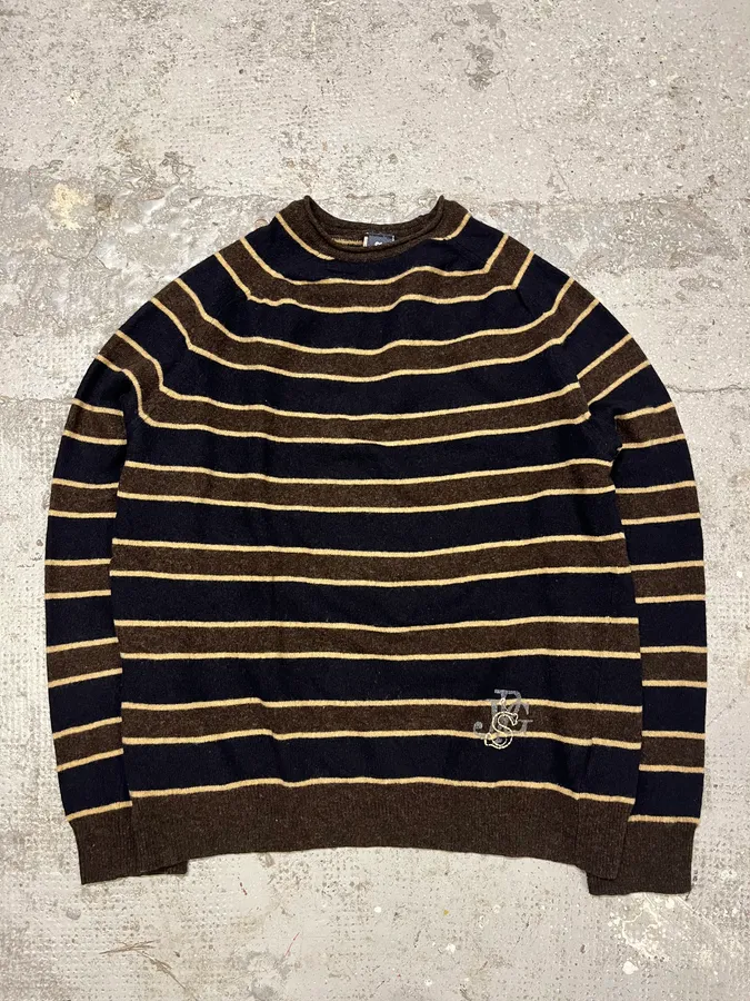 2000s Jean Paul Gaultier Navy & Brown Striped Wool Sweater