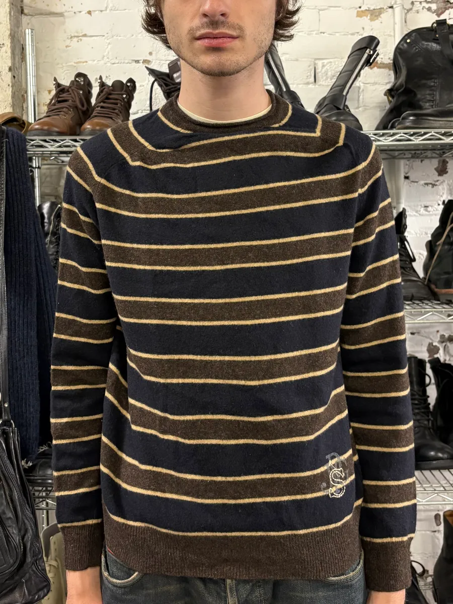 2000s Jean Paul Gaultier Navy & Brown Striped Wool Sweater - Image 2