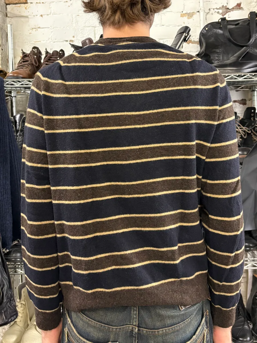 2000s Jean Paul Gaultier Navy & Brown Striped Wool Sweater - Image 3