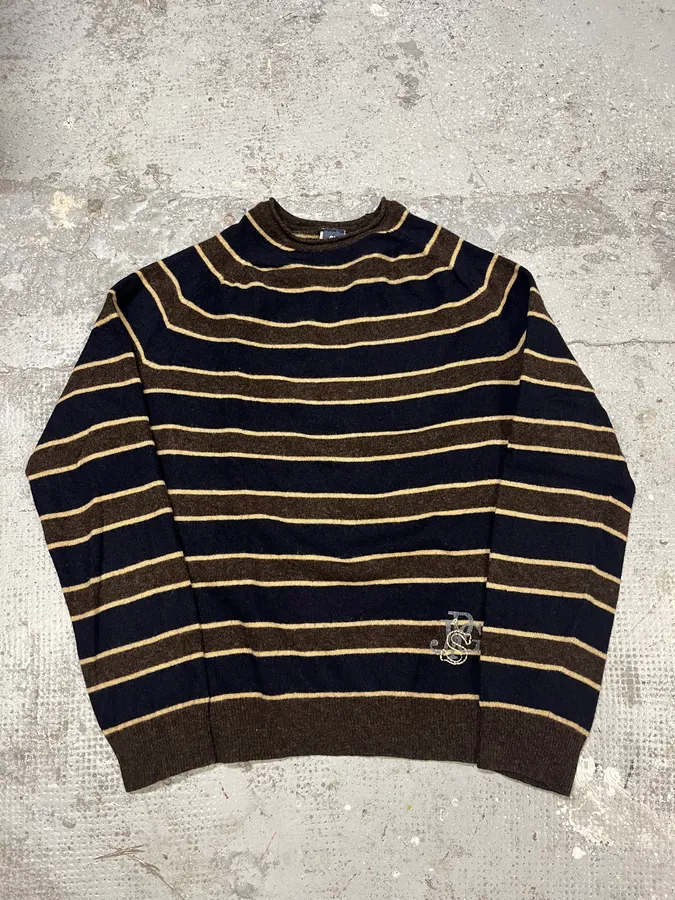 2000s Jean Paul Gaultier Navy & Brown Striped Wool Sweater - Image 4