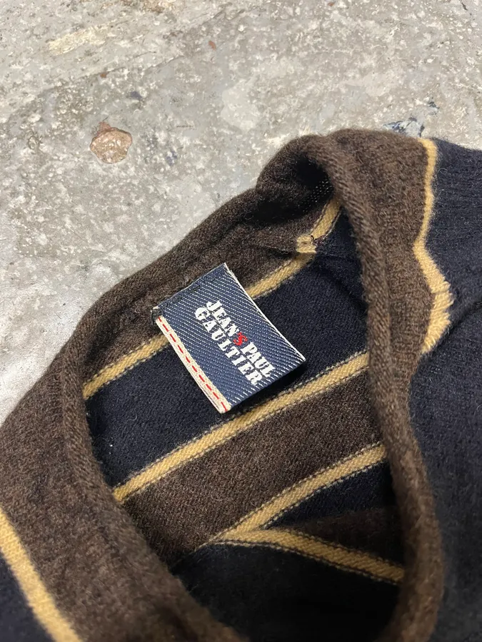 2000s Jean Paul Gaultier Navy & Brown Striped Wool Sweater - Image 8